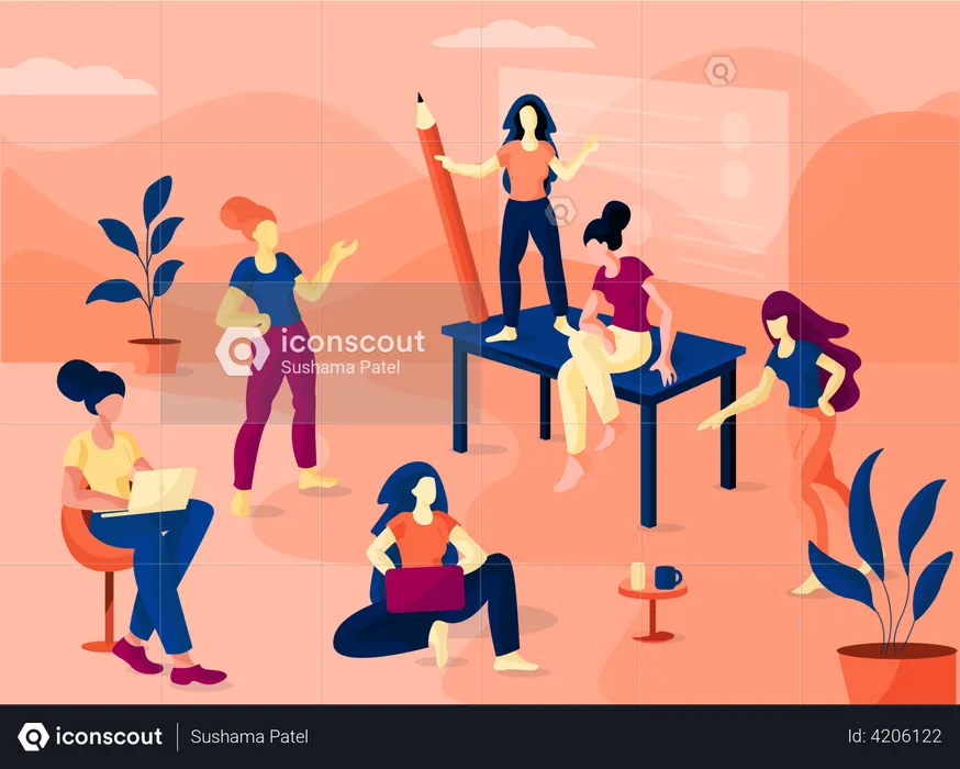 Working women's in office  Illustration