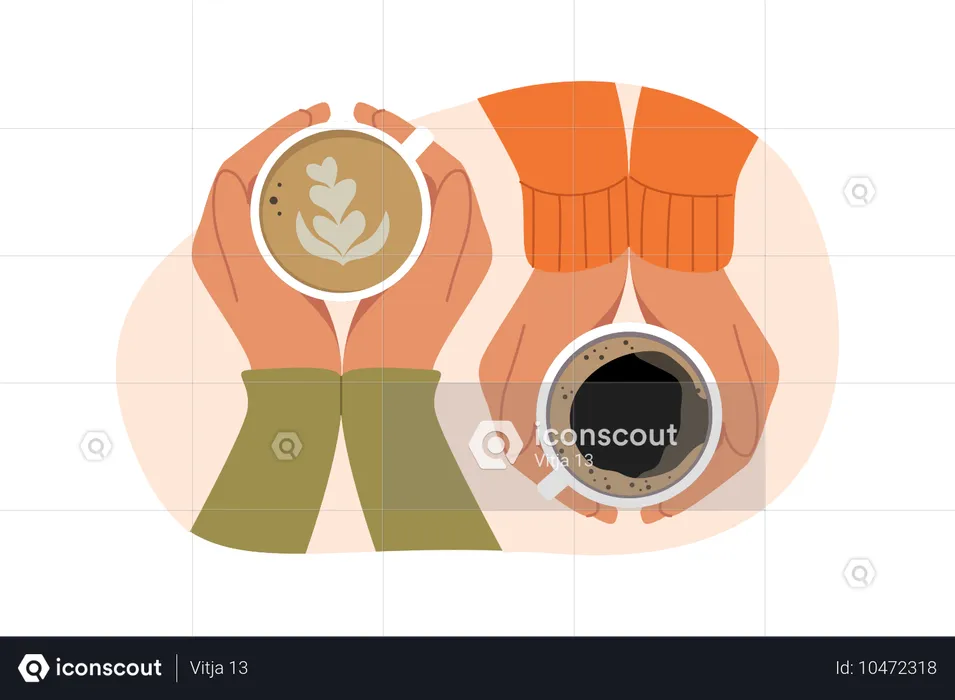 Xícaras de café quente nas mãos  Ilustração