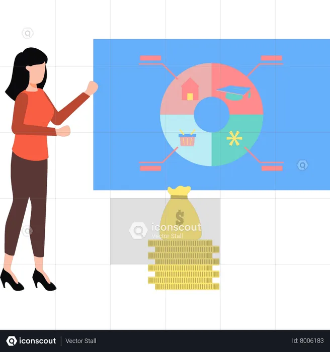 Young girl looking at economy chart  Illustration