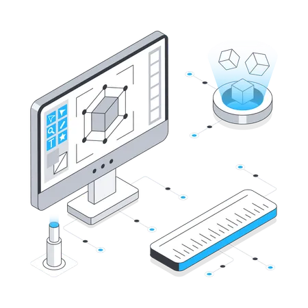 3d Modeling on computer  Illustration