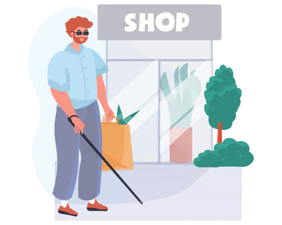 A blind man near the grocery store  Illustration