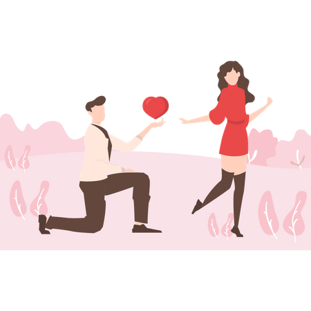 A boy purposing a girl by his heart  Illustration