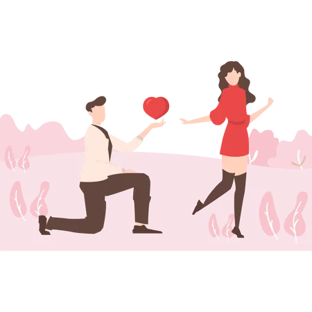 A boy purposing a girl by his heart  Illustration