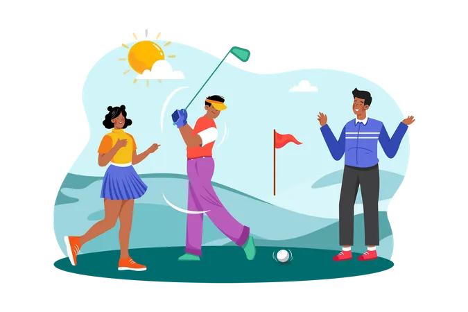 A group of friends plays a morning round of golf at a beautiful course  Illustration