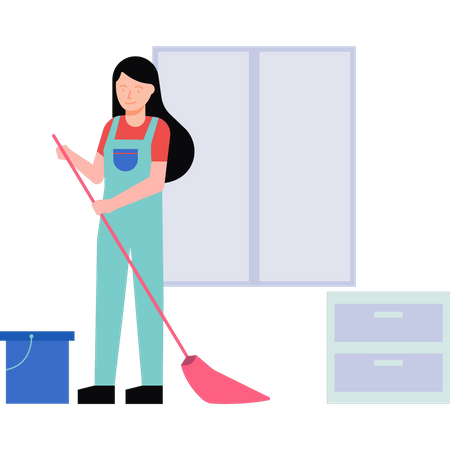 A sweeper is cleaning the floor  Illustration