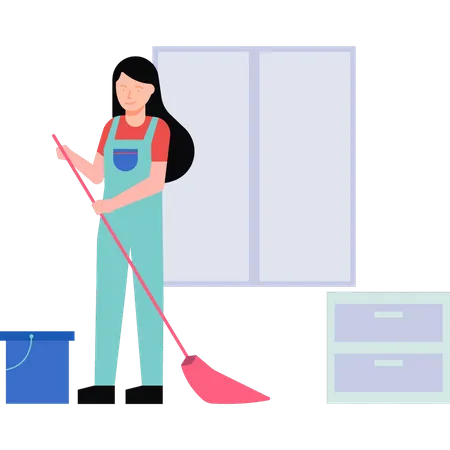 A sweeper is cleaning the floor  Illustration