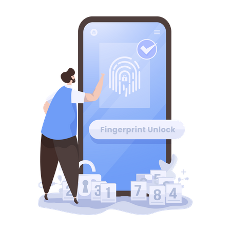 Acesso por impressão digital para desbloquear a tela  Ilustração