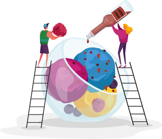 Adding syrup to ice-cream  Illustration