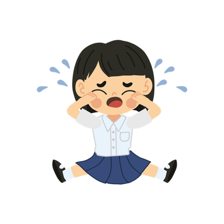 Adorable Thai Child in Tears Avoiding Classroom  Illustration