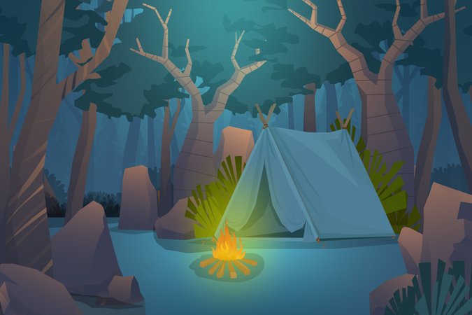 Adventure Camping Evening Scene  イラスト