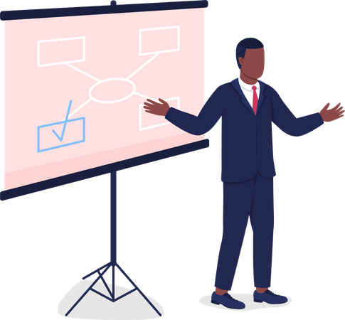 African American man instructing near projector screen  イラスト