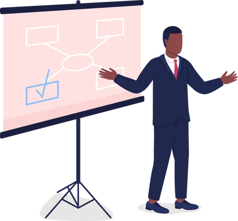 African American man instructing near projector screen  イラスト