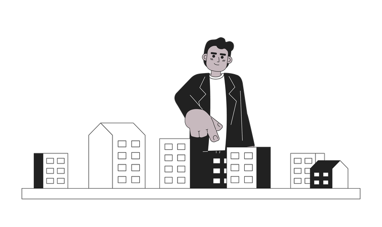 African american young adult man pointing condo  Illustration