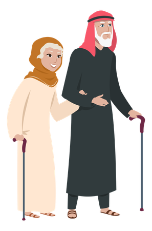 Aged couple holding stick  Illustration