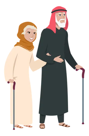 Aged couple holding stick  Illustration