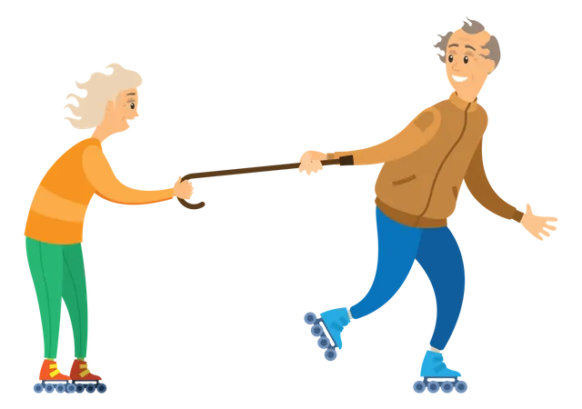 Aged Couple Skating  Illustration