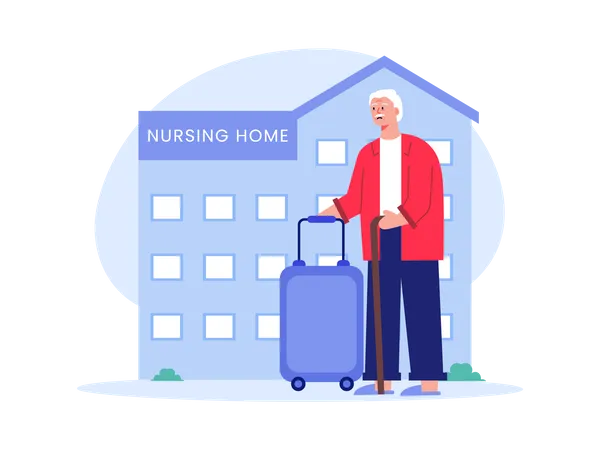 Aged man going to nursing home  Illustration