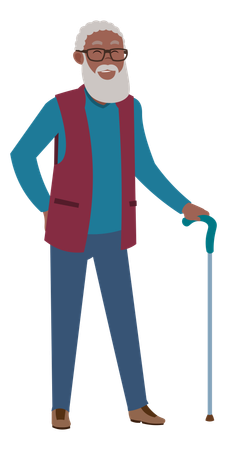 Aged man holding stick  Illustration