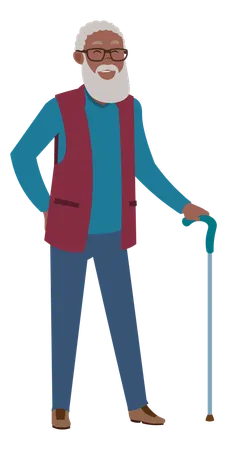 Aged man holding stick  Illustration