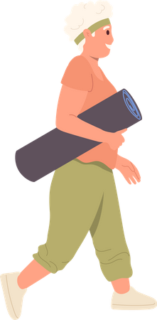 Aged woman carrying fitness mat training accessory  イラスト