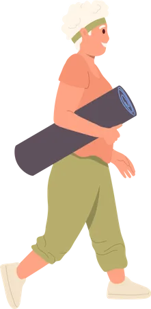 Aged woman carrying fitness mat training accessory  イラスト