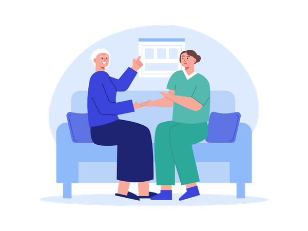 Aged woman talking with female nurse  Illustration