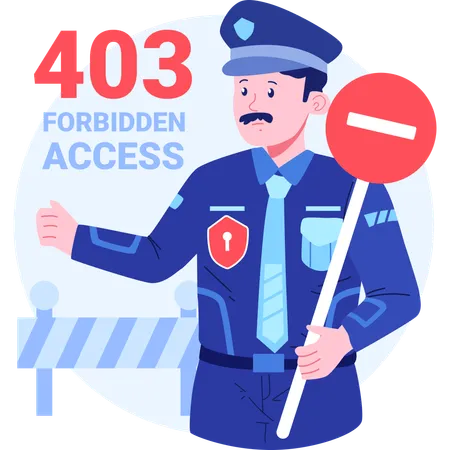 Agent de sécurité avec erreur 403 Accès interdit  Illustration