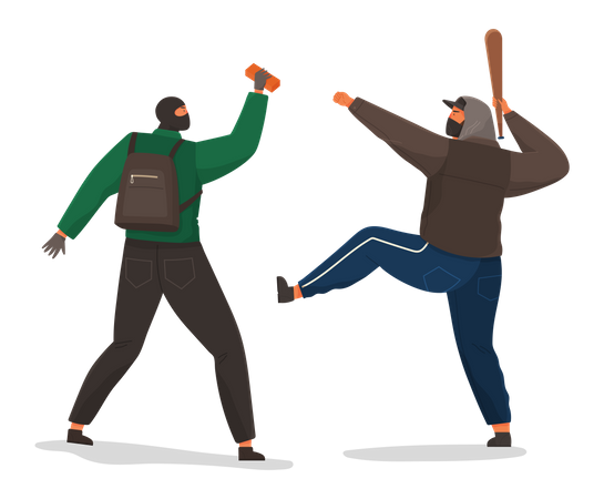 Aggressive men with a baseball bat and brick  イラスト