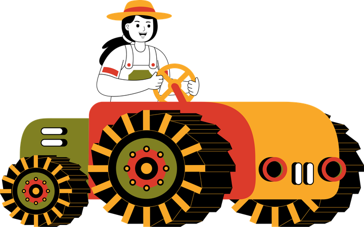 Tracteur d'équitation d'agricultrice  Illustration