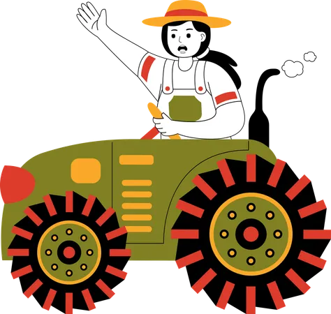 Une agricultrice chevauchant un tracteur  Illustration