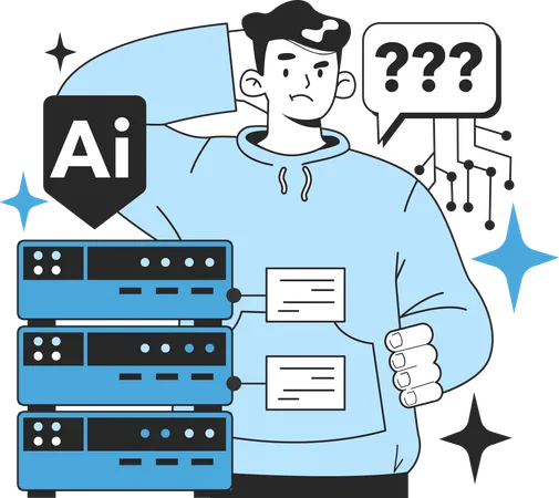 Confused man with AI management  Illustration