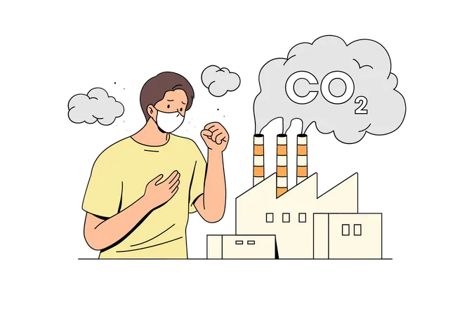 Air pollution caused due to industries releasing CO2 gases in atmosphere  Illustration