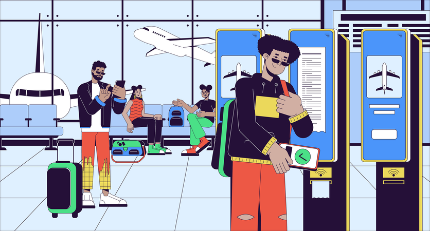 Airport passenger doing self check in  Illustration