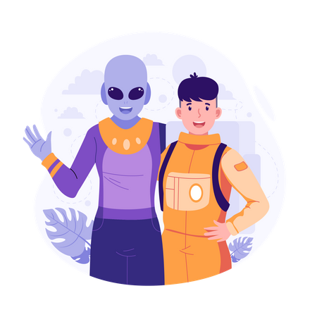 Alien & astronaut  Illustration