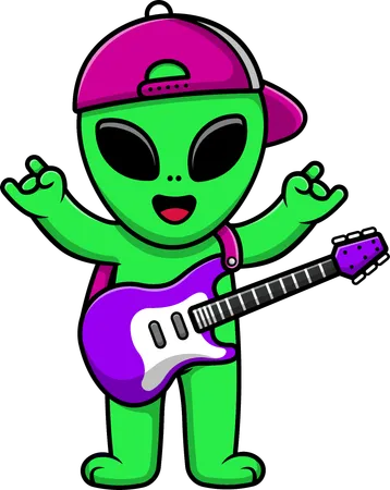 Un extraterrestre cool joue de la guitare électrique  Illustration