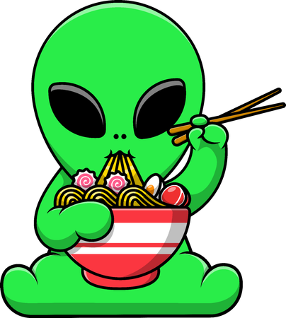 Alien Eat Ramen Noodle  Illustration