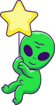 Alien Floating With Star Balloon  Illustration