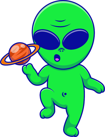 Alien Holding a Floating Planet  Illustration