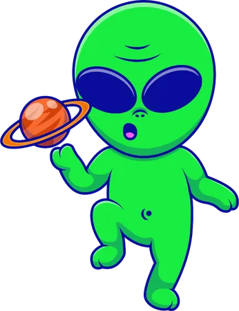 Alien Holding a Floating Planet  Illustration