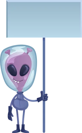 Alien holding blank banner  Illustration