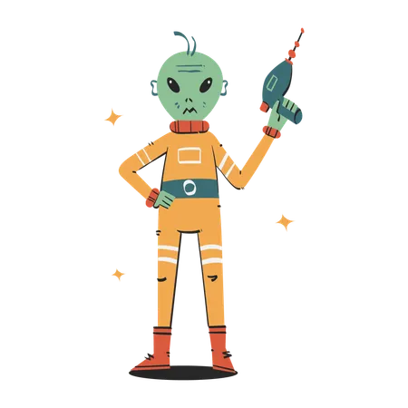 Alien holding gun  Illustration