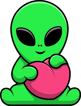 Alien Holding Heart Love  Illustration