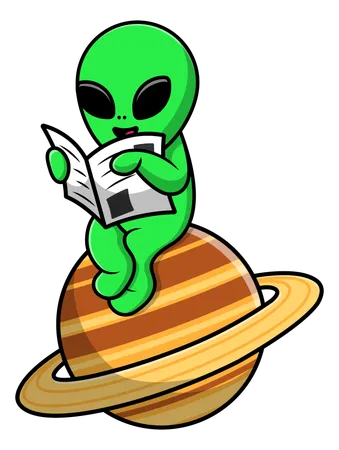 Un extraterrestre lit un journal sur une planète  Illustration