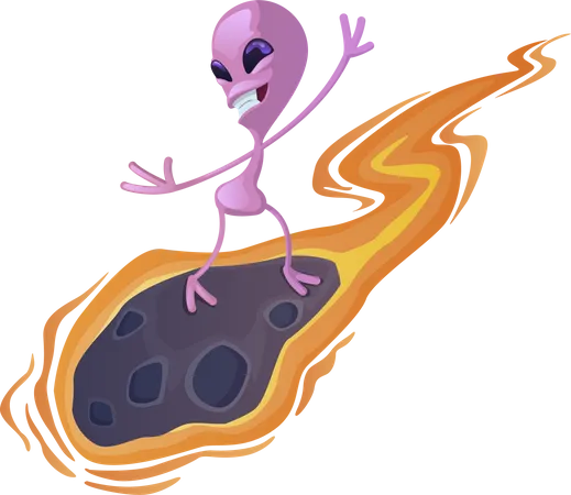 Alien on meteorite  Illustration