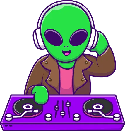 Alien Playing Dj Electronic Music  Illustration