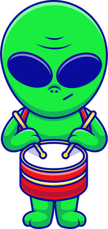 Alien Playing Marching Drum  Illustration