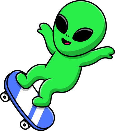 Alien Playing Skateboard  Illustration