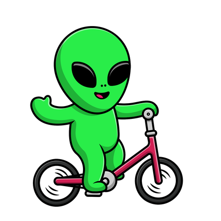 Alien Riding Bicycle  Illustration