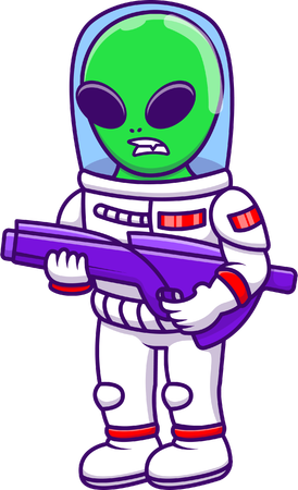 Alien Spacesuit Holding Gun  Illustration