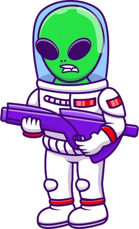 Alien Spacesuit Holding Gun  Illustration